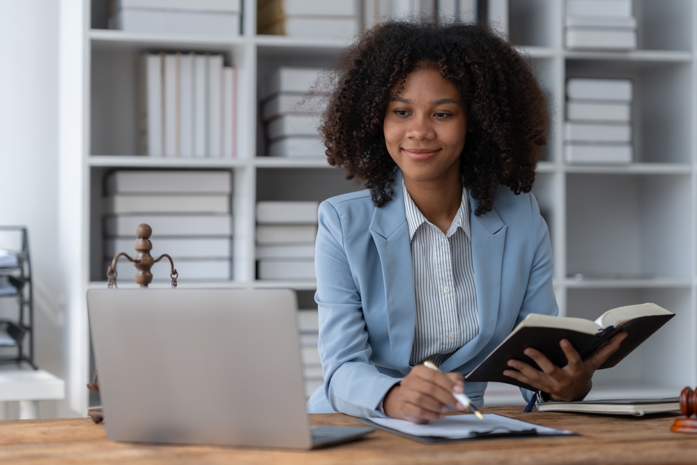 Attorney sitting at a desk working