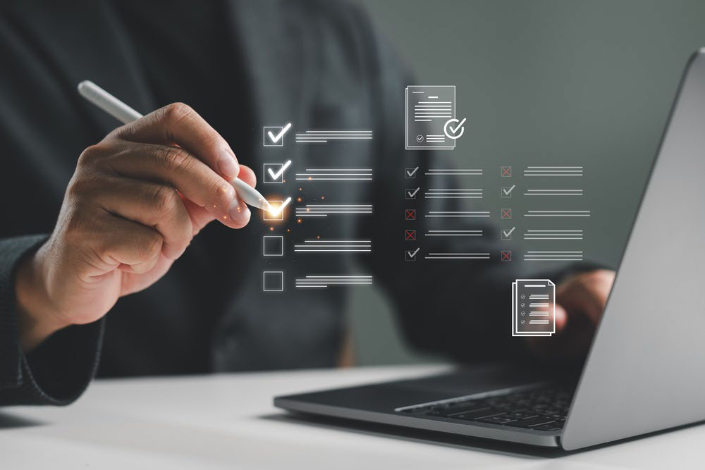 Hand checking check boxes on a virtual display